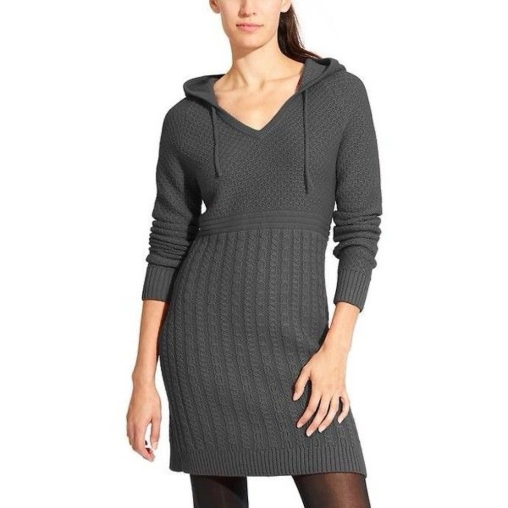 Athleta BOREALIS HOODIE SWEATER DRESS Gray Knit Dress Merino Wool Cozy Size M - Picture 2 of 16